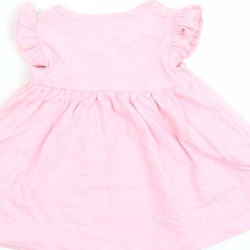 Marks and Spencer Girls Pink Cotton Fit & Flare Size 0-3 Months Round Neck Snap - Happy