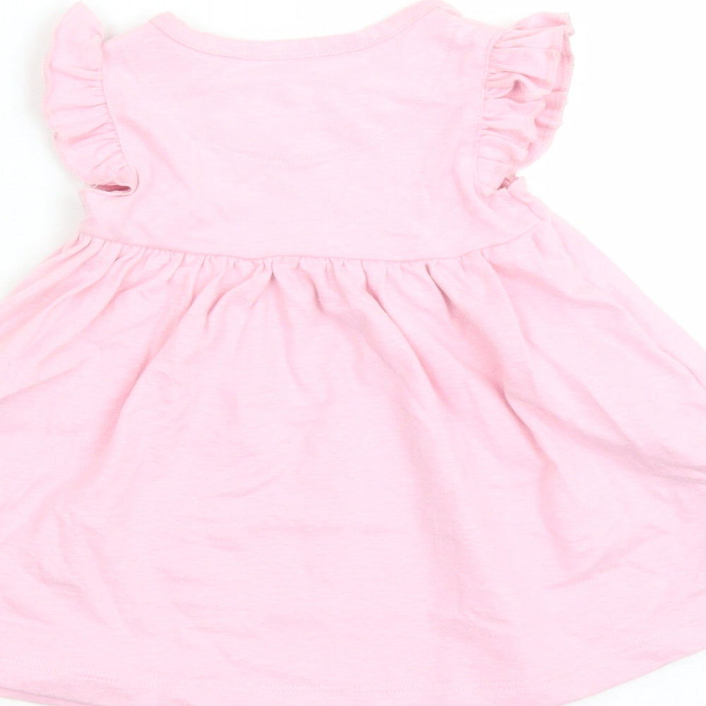 Marks and Spencer Girls Pink Cotton Fit & Flare Size 0-3 Months Round Neck Snap - Happy