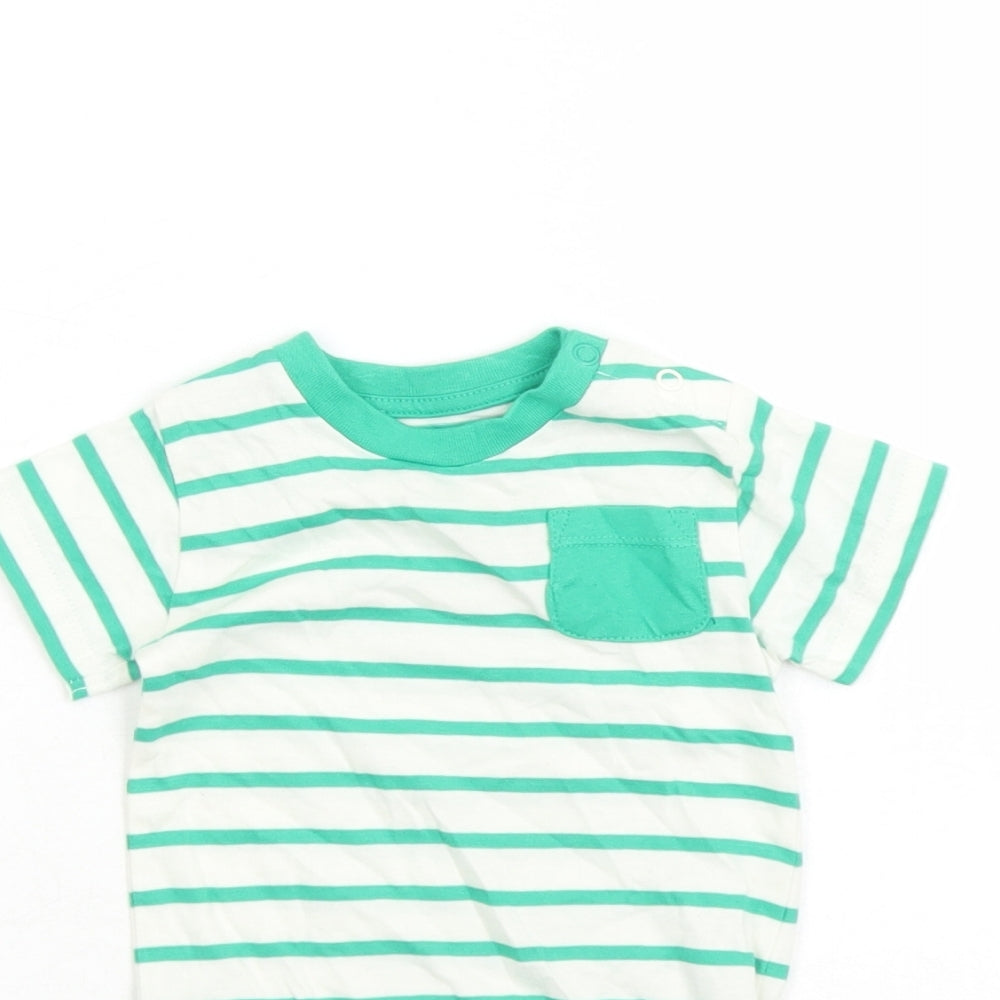 Marks and Spencer Baby White Striped Cotton Babygrow One-Piece Size 0-3 Months Snap - Pocket Detail