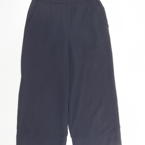 H&M Womens Blue Polyester Cropped Trousers Size 6 L22 in Regular - Elasticated Waist