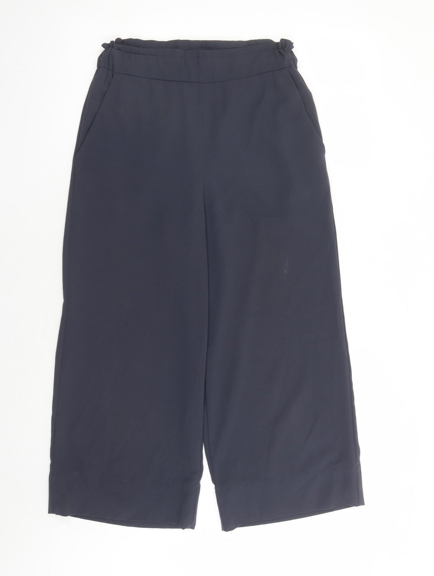 H&M Womens Blue Polyester Cropped Trousers Size 6 L22 in Regular - Elasticated Waist