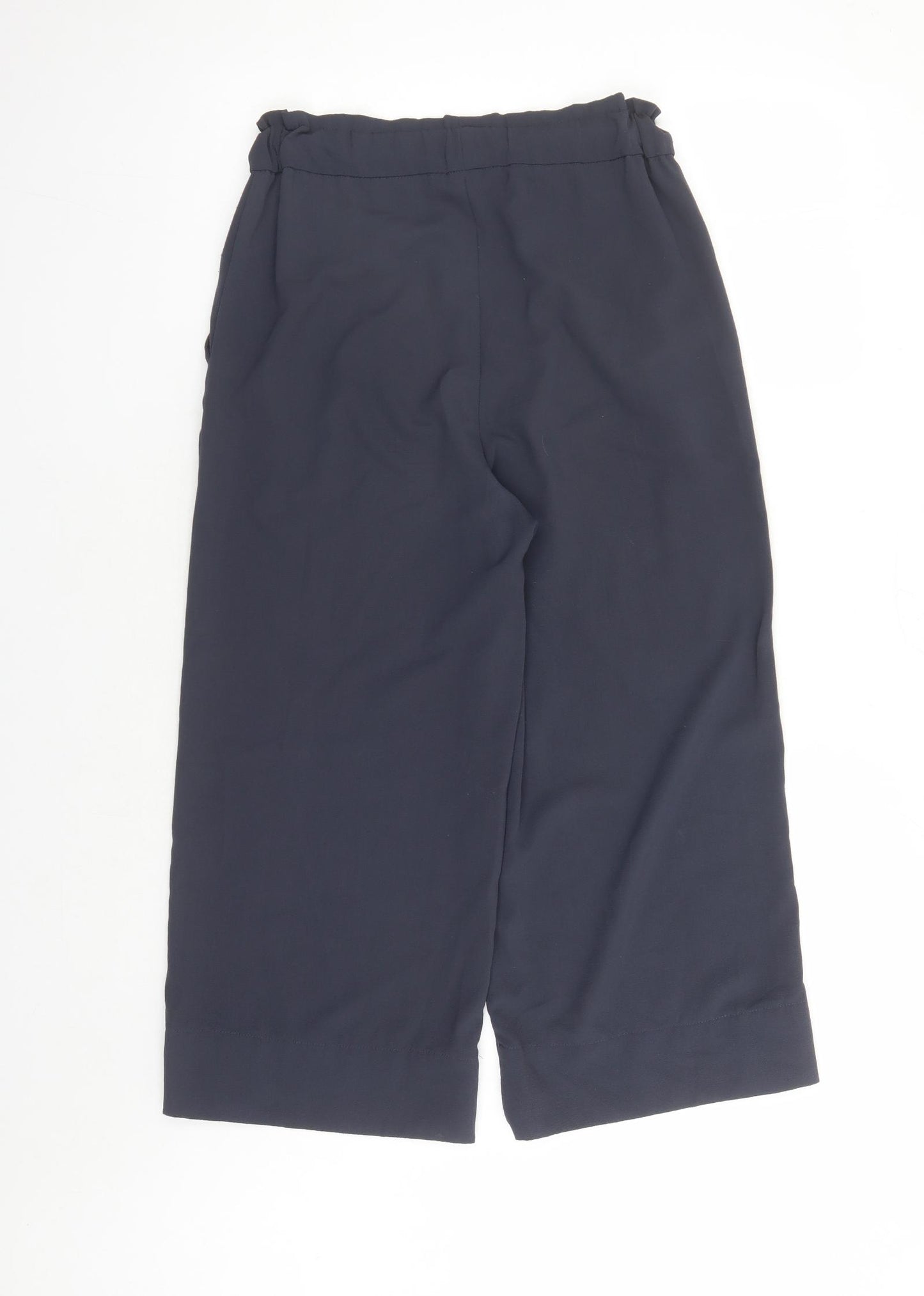 H&M Womens Blue Polyester Cropped Trousers Size 6 L22 in Regular - Elasticated Waist