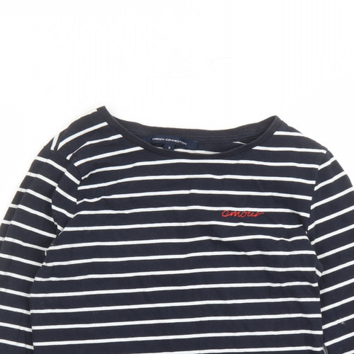 French Connection Womens Blue Striped Cotton Basic T-Shirt Size S Round Neck - Amour
