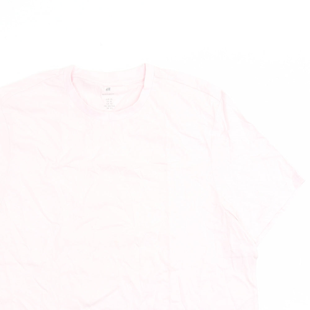 H&M Mens Pink Cotton T-Shirt Size XL Crew Neck