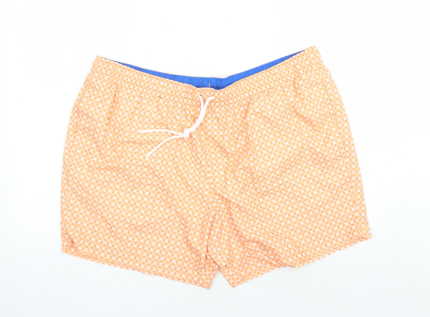 Marks and Spencer Mens Orange Geometric Polyester Sweat Shorts Size 3XL L6 in Regular Drawstring - Elasticated Waist Swim Shorts Pockets