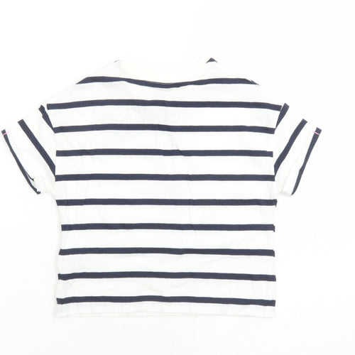 Marks and Spencer Girls White Striped Cotton Basic T-Shirt Size 3-4 Years Crew Neck Pullover