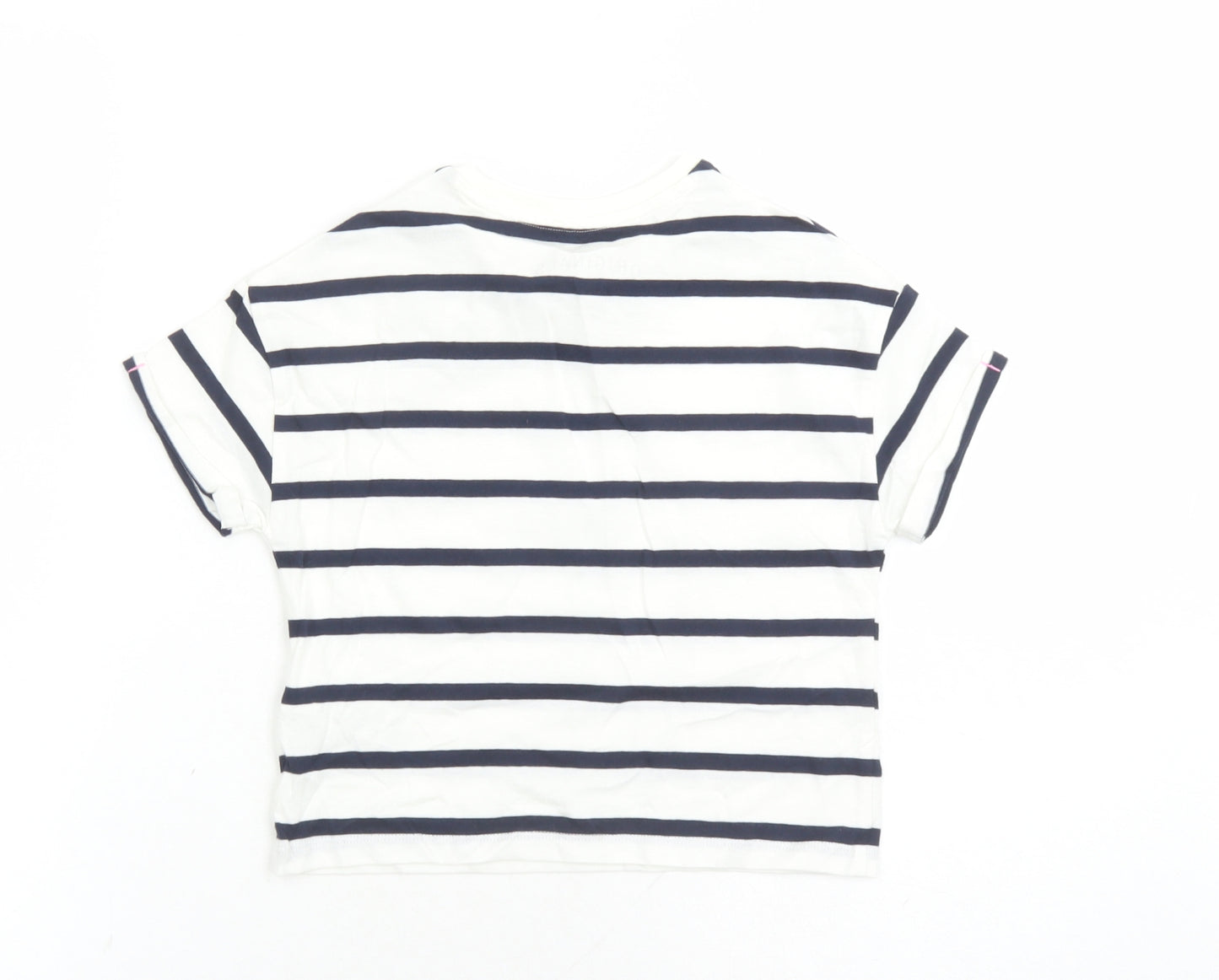 Marks and Spencer Girls White Striped Cotton Basic T-Shirt Size 3-4 Years Crew Neck Pullover