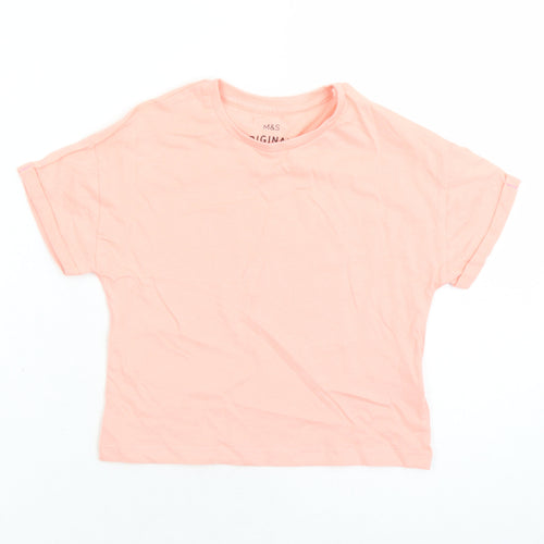 Marks and Spencer Girls Orange Cotton Basic T-Shirt Size 3-4 Years Crew Neck Pullover