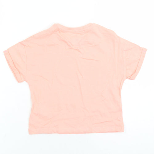 Marks and Spencer Girls Orange Cotton Basic T-Shirt Size 3-4 Years Crew Neck Pullover