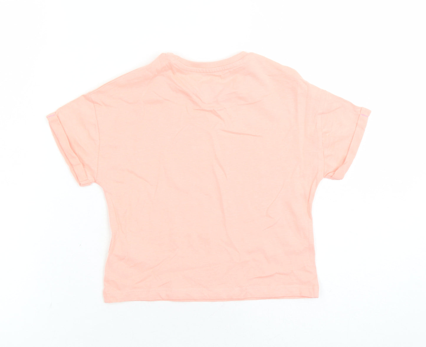 Marks and Spencer Girls Orange Cotton Basic T-Shirt Size 3-4 Years Crew Neck Pullover