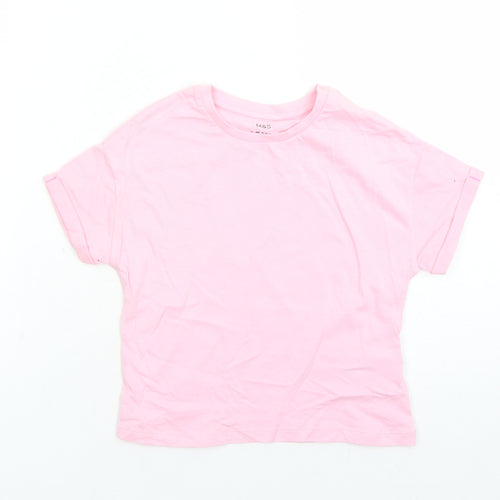 Marks and Spencer Girls Pink Cotton Basic T-Shirt Size 3-4 Years Crew Neck Pullover