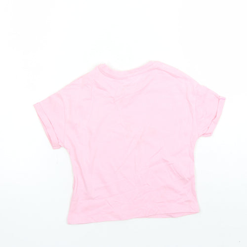 Marks and Spencer Girls Pink Cotton Basic T-Shirt Size 3-4 Years Crew Neck Pullover