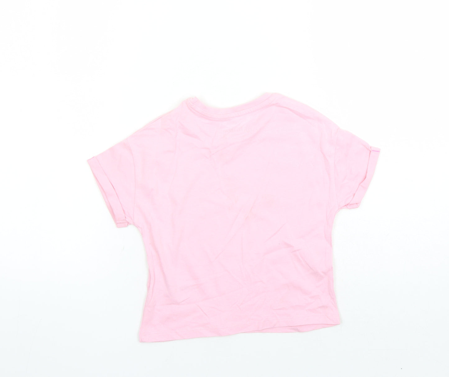 Marks and Spencer Girls Pink Cotton Basic T-Shirt Size 3-4 Years Crew Neck Pullover