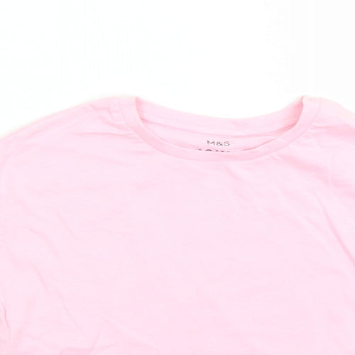 Marks and Spencer Girls Pink Cotton Basic T-Shirt Size 3-4 Years Crew Neck Pullover