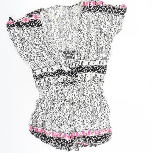 Seafolly Womens Black Geometric Viscose Playsuit One-Piece Size S Pullover - Embroidered Detail