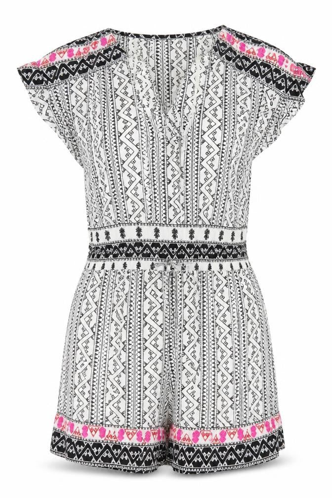 Seafolly Womens Black Geometric Viscose Playsuit One-Piece Size S Pullover - Embroidered Detail