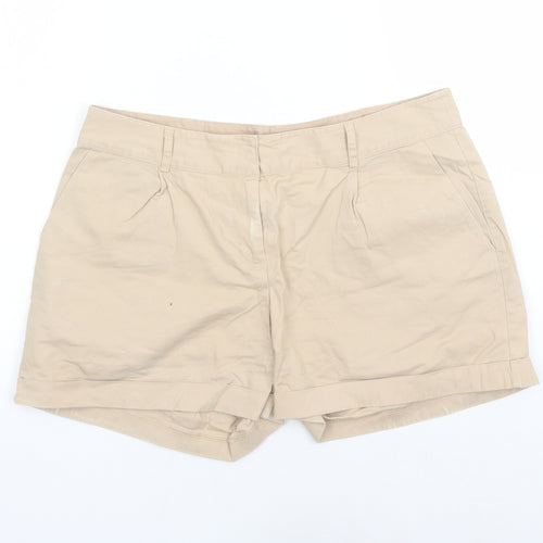 Oasis Womens Beige Cotton Chino Shorts Size 12 L4 in Regular Zip - Pockets