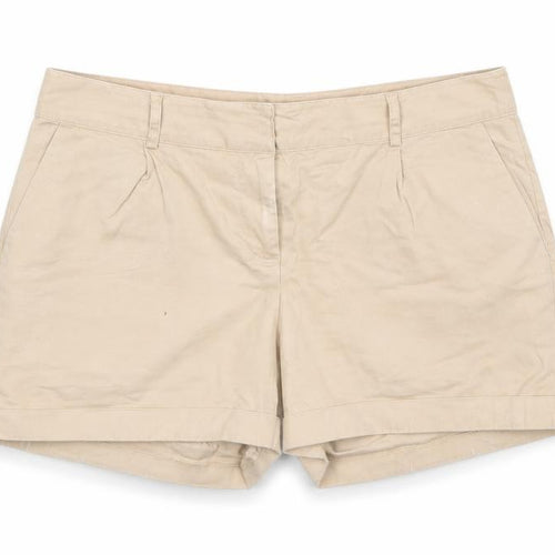 Oasis Womens Beige Cotton Chino Shorts Size 12 L4 in Regular Zip - Pockets