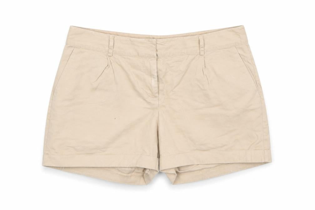 Oasis Womens Beige Cotton Chino Shorts Size 12 L4 in Regular Zip - Pockets