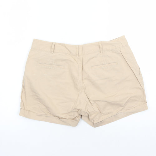 Oasis Womens Beige Cotton Chino Shorts Size 12 L4 in Regular Zip - Pockets