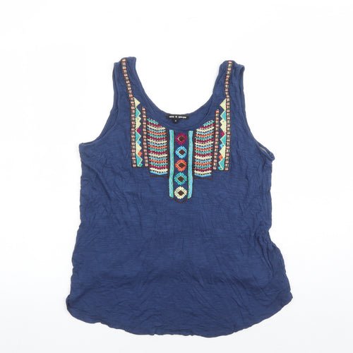 Cable & Gauge Womens Blue Viscose Basic Tank Size XL Round Neck - Embroidered Detail