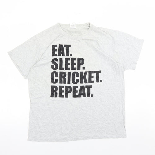 Fruit of the Loom Mens Grey Cotton T-Shirt Size L Crew Neck - Eat.Sleep.Cricket.Repeat