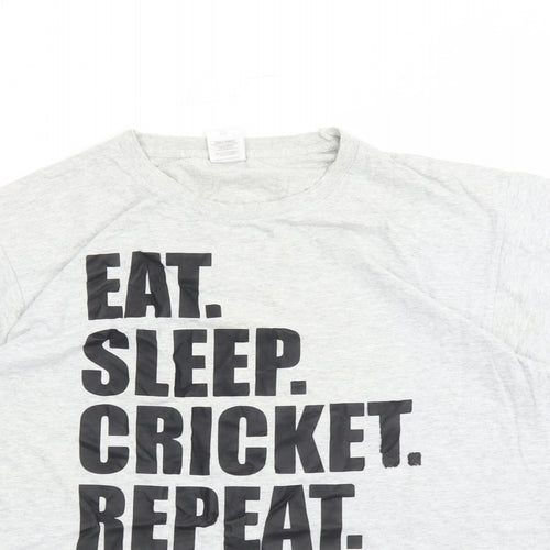 Fruit of the Loom Mens Grey Cotton T-Shirt Size L Crew Neck - Eat.Sleep.Cricket.Repeat