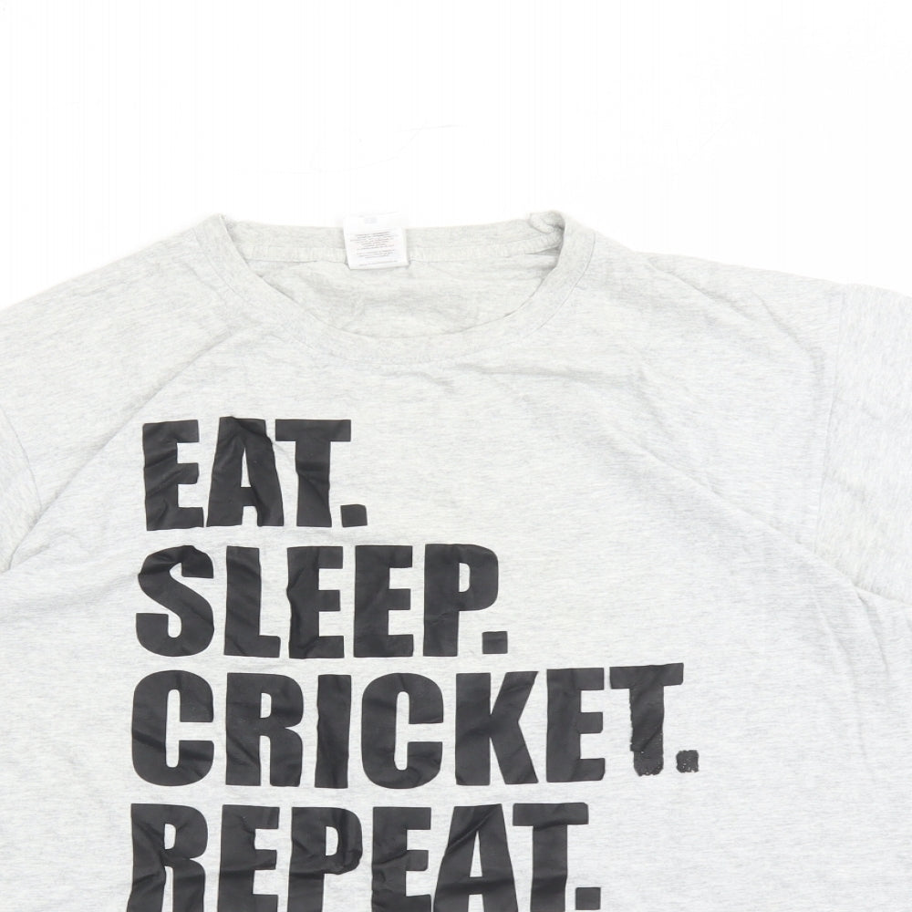 Fruit of the Loom Mens Grey Cotton T-Shirt Size L Crew Neck - Eat.Sleep.Cricket.Repeat