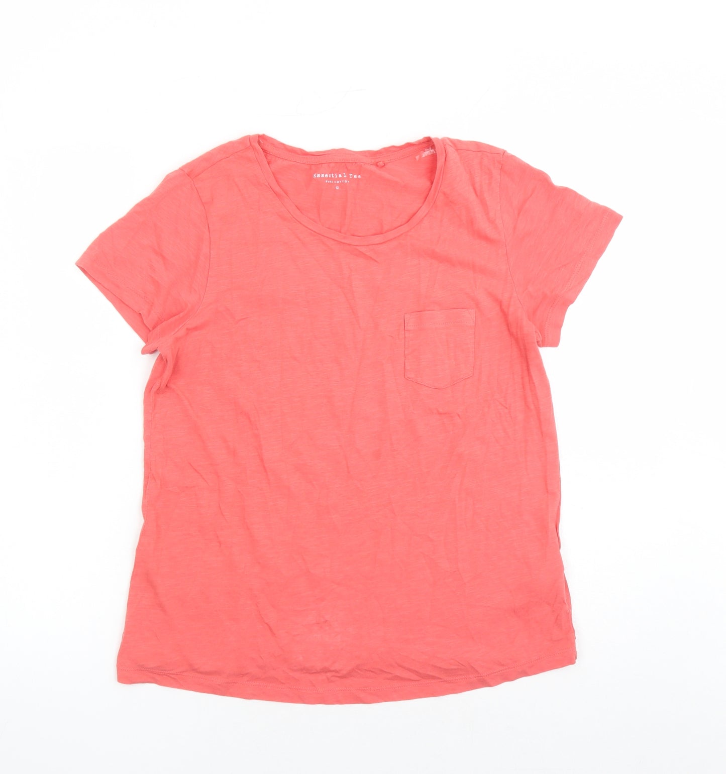 Principles Womens Orange 100% Cotton Basic T-Shirt Size 12 Round Neck - Pocket Detail