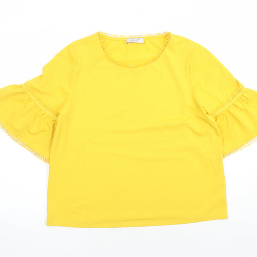 Per Una Womens Yellow Polyester Basic Blouse Size 14 Round Neck