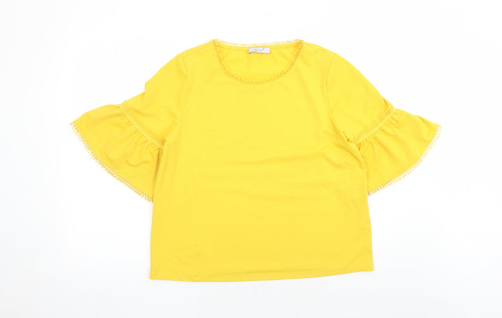 Per Una Womens Yellow Polyester Basic Blouse Size 14 Round Neck