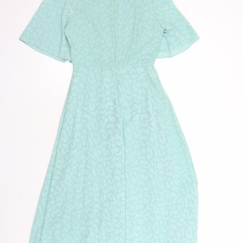 Marks and Spencer Womens Green Geometric Polyester A-Line Size 8 V-Neck Zip