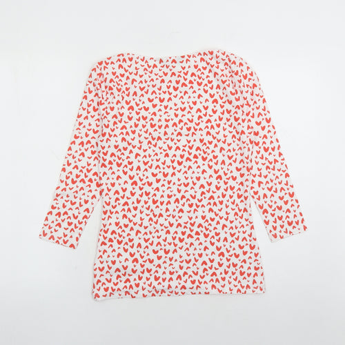 Marks and Spencer Womens White Geometric Cotton Basic T-Shirt Size 8 Boat Neck - Heart Pattern