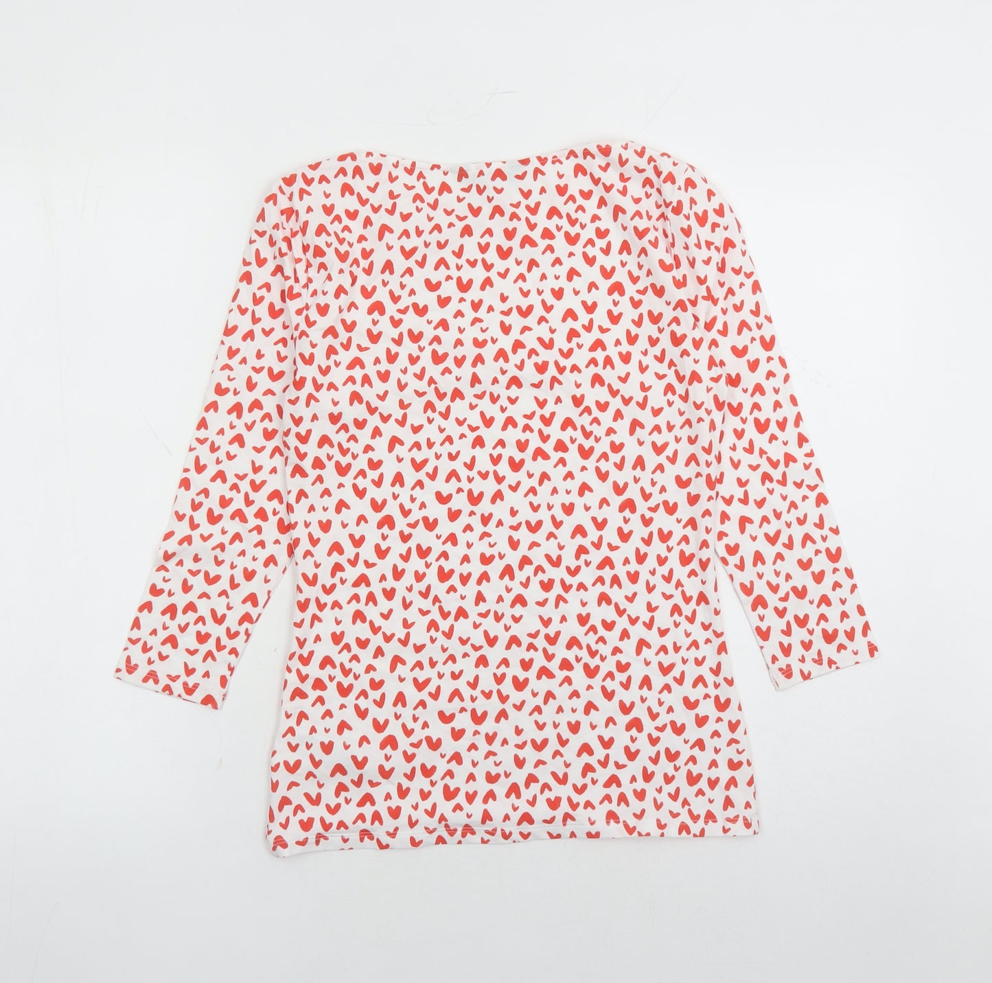 Marks and Spencer Womens White Geometric Cotton Basic T-Shirt Size 8 Boat Neck - Heart Pattern