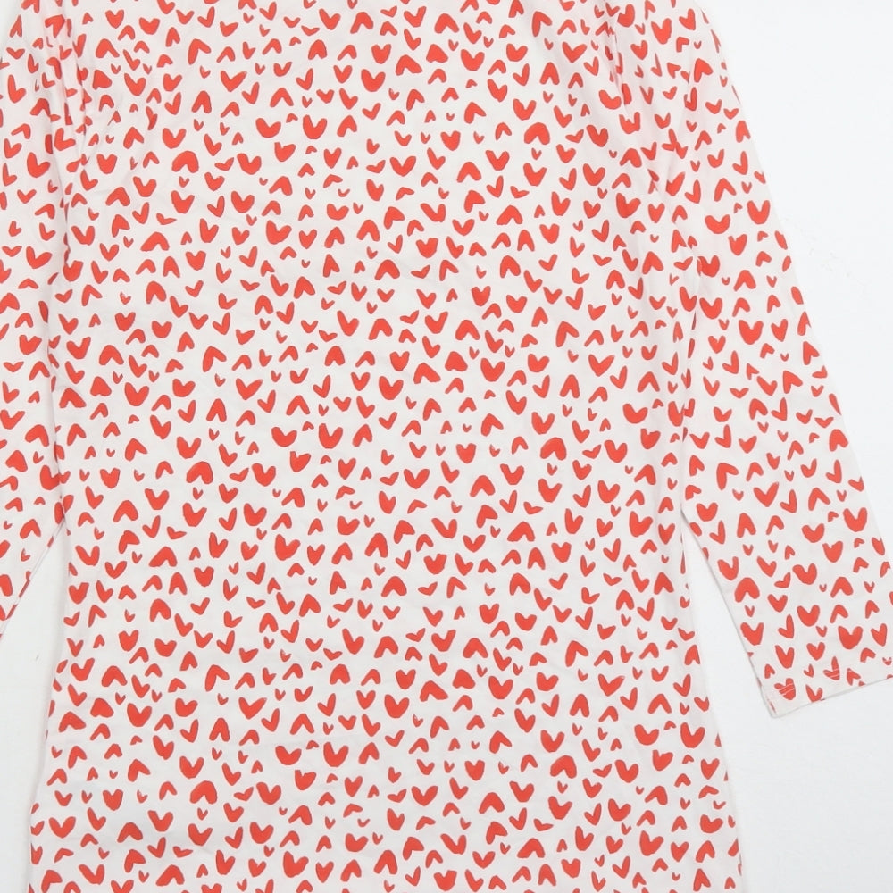 Marks and Spencer Womens White Geometric Cotton Basic T-Shirt Size 8 Boat Neck - Heart Pattern