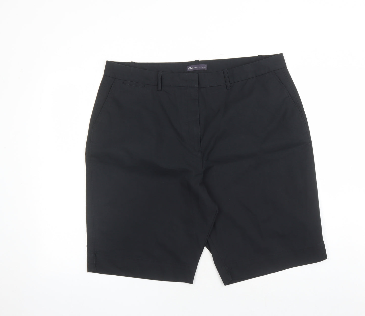 Marks and Spencer Womens Black Cotton Chino Shorts Size 22 L10 in Regular Zip - Pockets