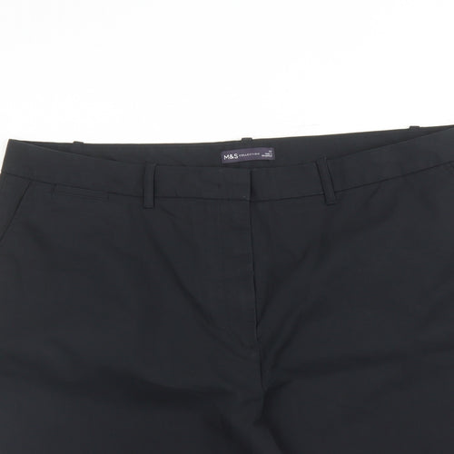 Marks and Spencer Womens Black Cotton Chino Shorts Size 22 L10 in Regular Zip - Pockets