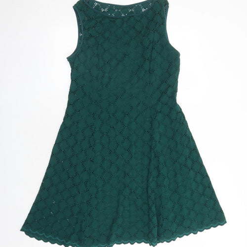 Ronni Nicole Womens Green Geometric Nylon A-Line Size 12 Round Neck Pullover - Lined