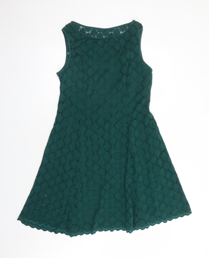 Ronni Nicole Womens Green Geometric Nylon A-Line Size 12 Round Neck Pullover - Lined