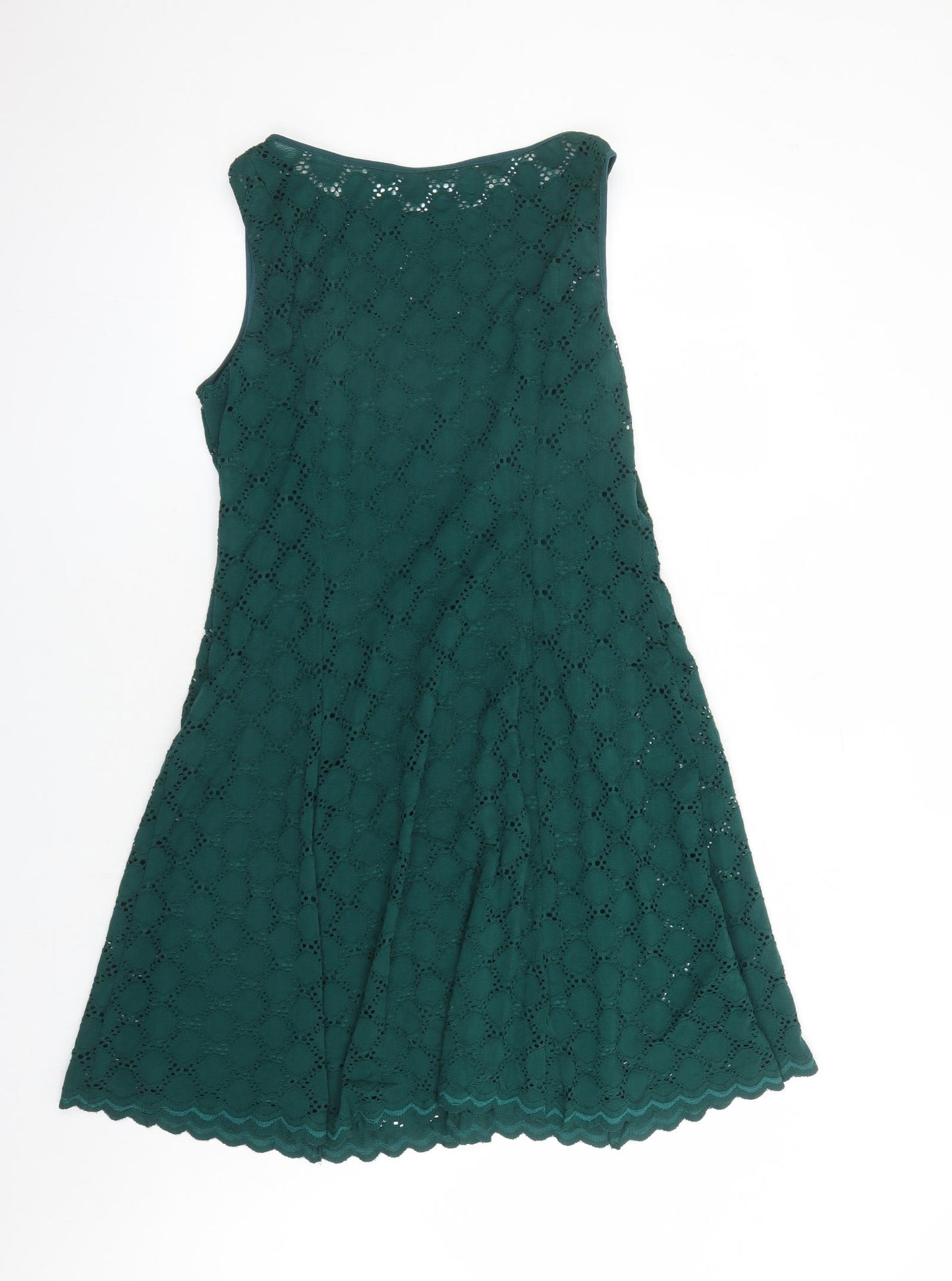 Ronni Nicole Womens Green Geometric Nylon A-Line Size 12 Round Neck Pullover - Lined