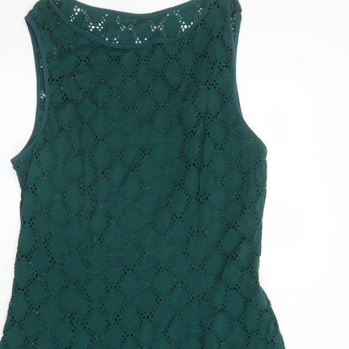 Ronni Nicole Womens Green Geometric Nylon A-Line Size 12 Round Neck Pullover - Lined