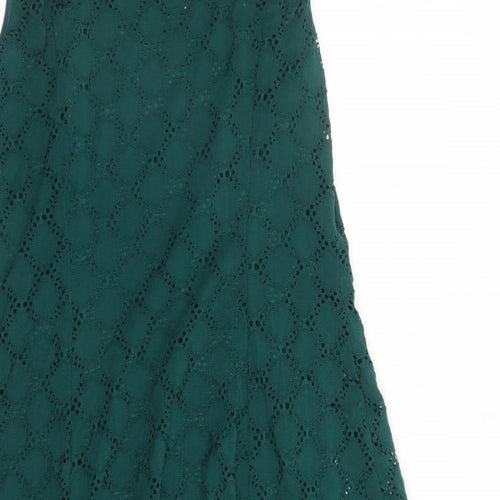 Ronni Nicole Womens Green Geometric Nylon A-Line Size 12 Round Neck Pullover - Lined