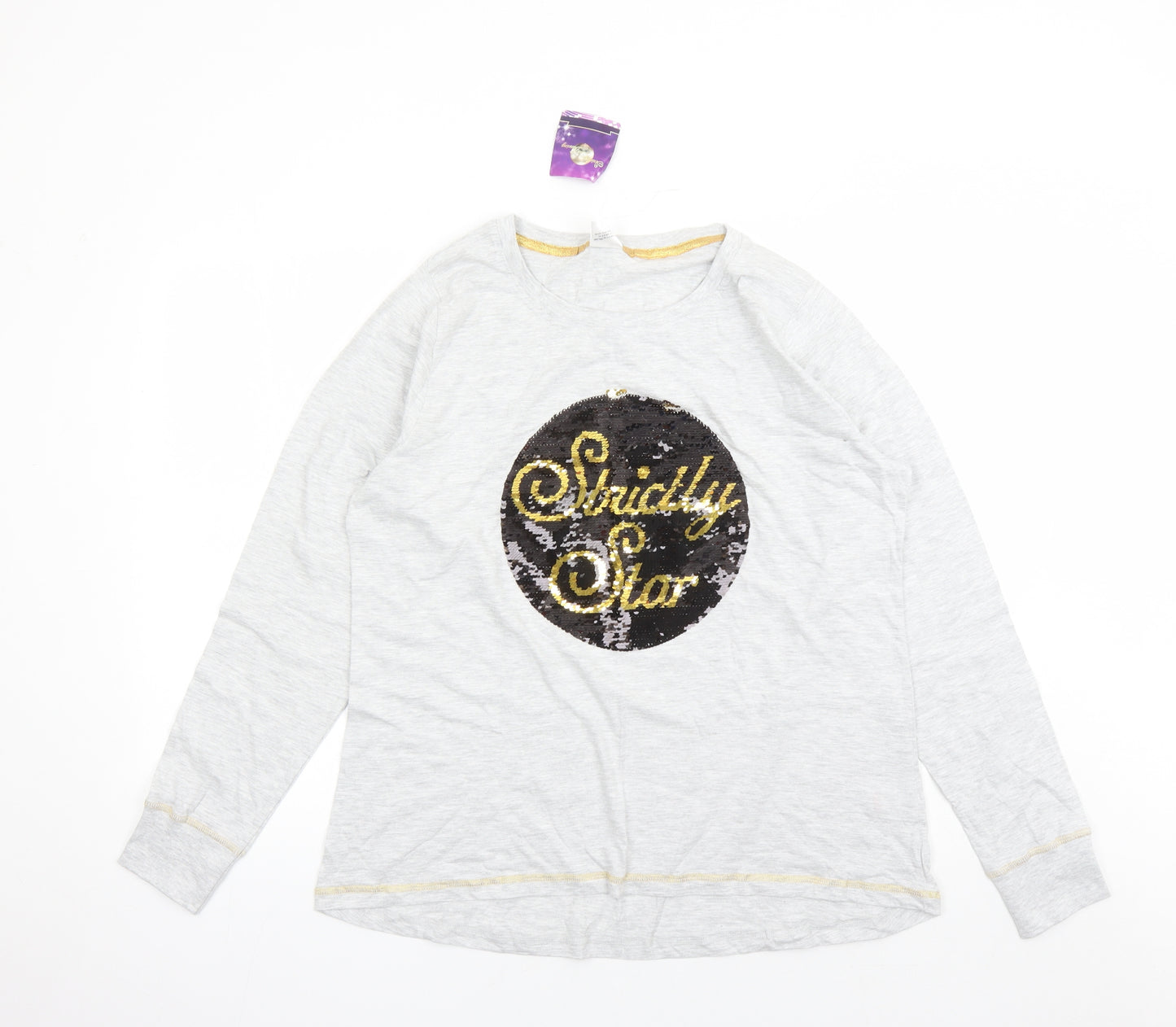 Strictly Come Dancing Womens Grey Solid Cotton Top Pyjama Top Size 16 - Sequin Detail Size 16-18