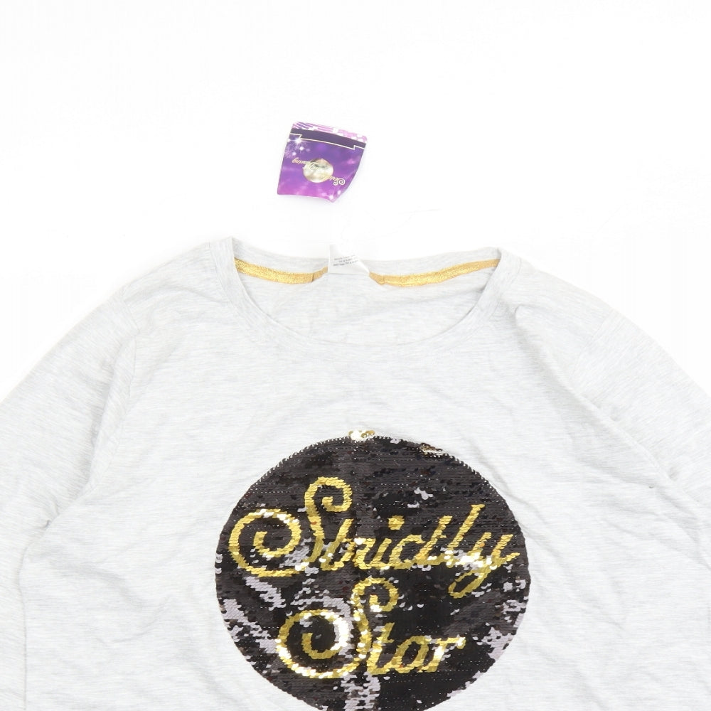 Strictly Come Dancing Womens Grey Solid Cotton Top Pyjama Top Size 16 - Sequin Detail Size 16-18