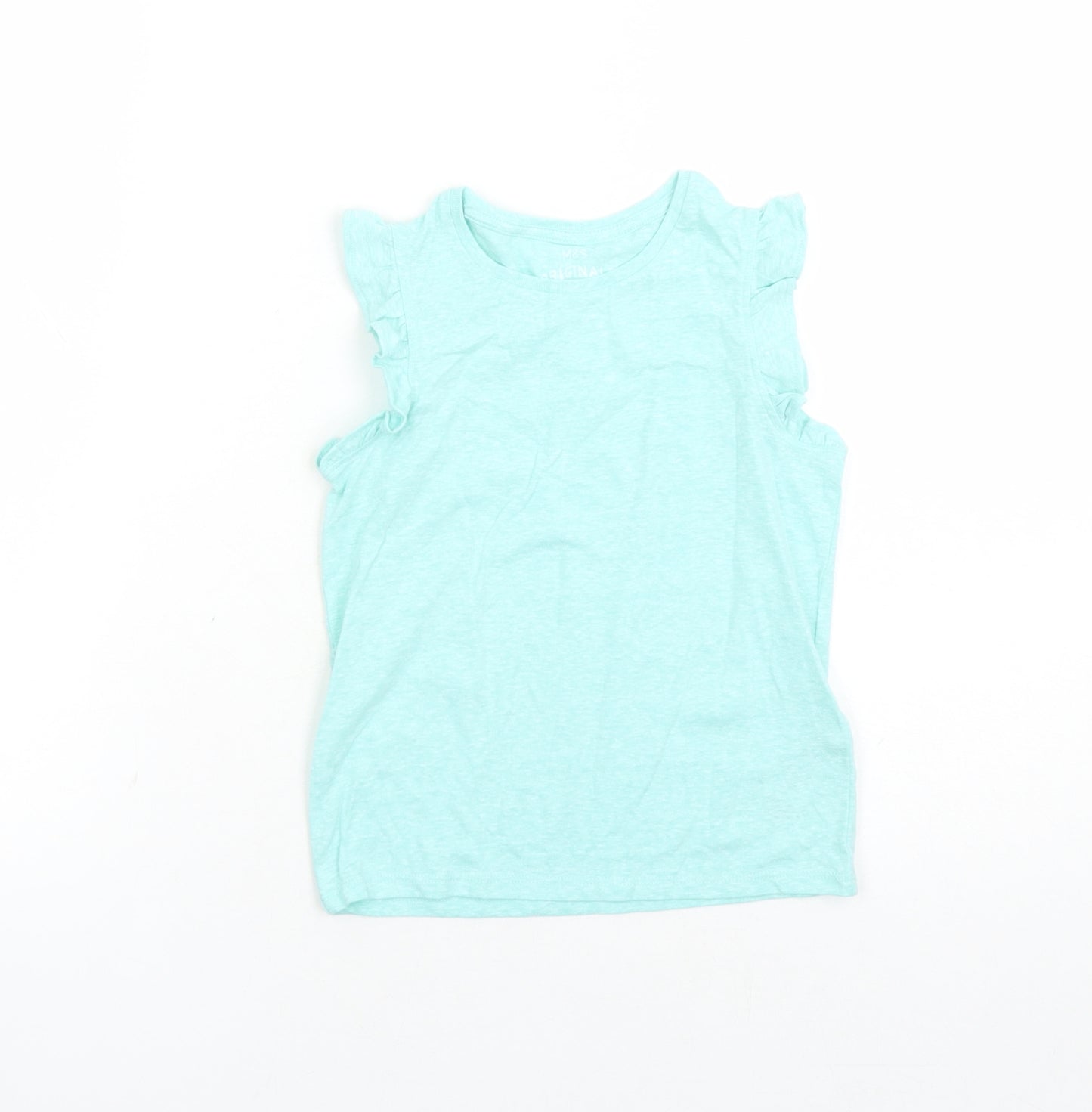 Marks and Spencer Girls Blue Polyester Basic Casual Size 5-6 Years Round Neck Pullover