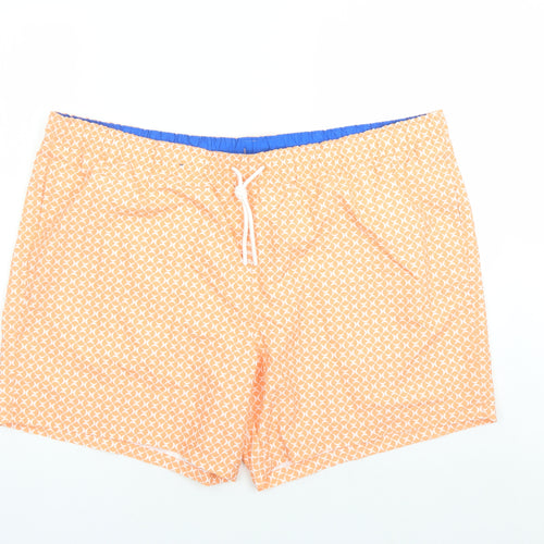 Marks and Spencer Mens Orange Geometric Polyester Sweat Shorts Size 3XL L6 in Regular Drawstring - Elasticated Waist Swim Shorts Pockets