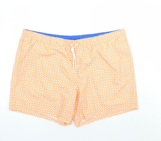 Marks and Spencer Mens Orange Geometric Polyester Sweat Shorts Size 3XL L6 in Regular Drawstring - Elasticated Waist Swim Shorts Pockets