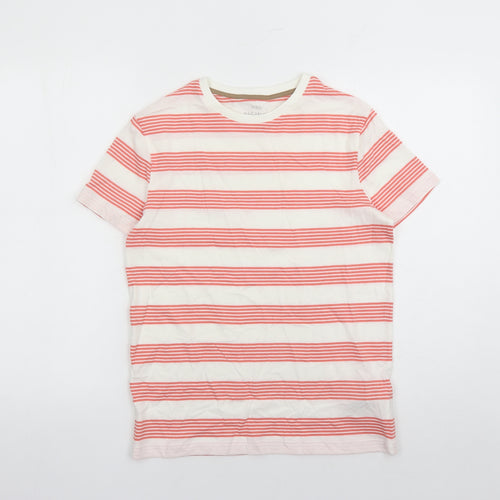 Marks and Spencer Boys White Striped Cotton Basic T-Shirt Size 12-13 Years Crew Neck Pullover