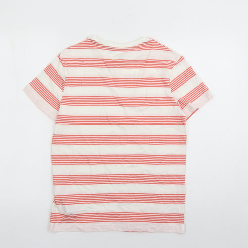 Marks and Spencer Boys White Striped Cotton Basic T-Shirt Size 12-13 Years Crew Neck Pullover