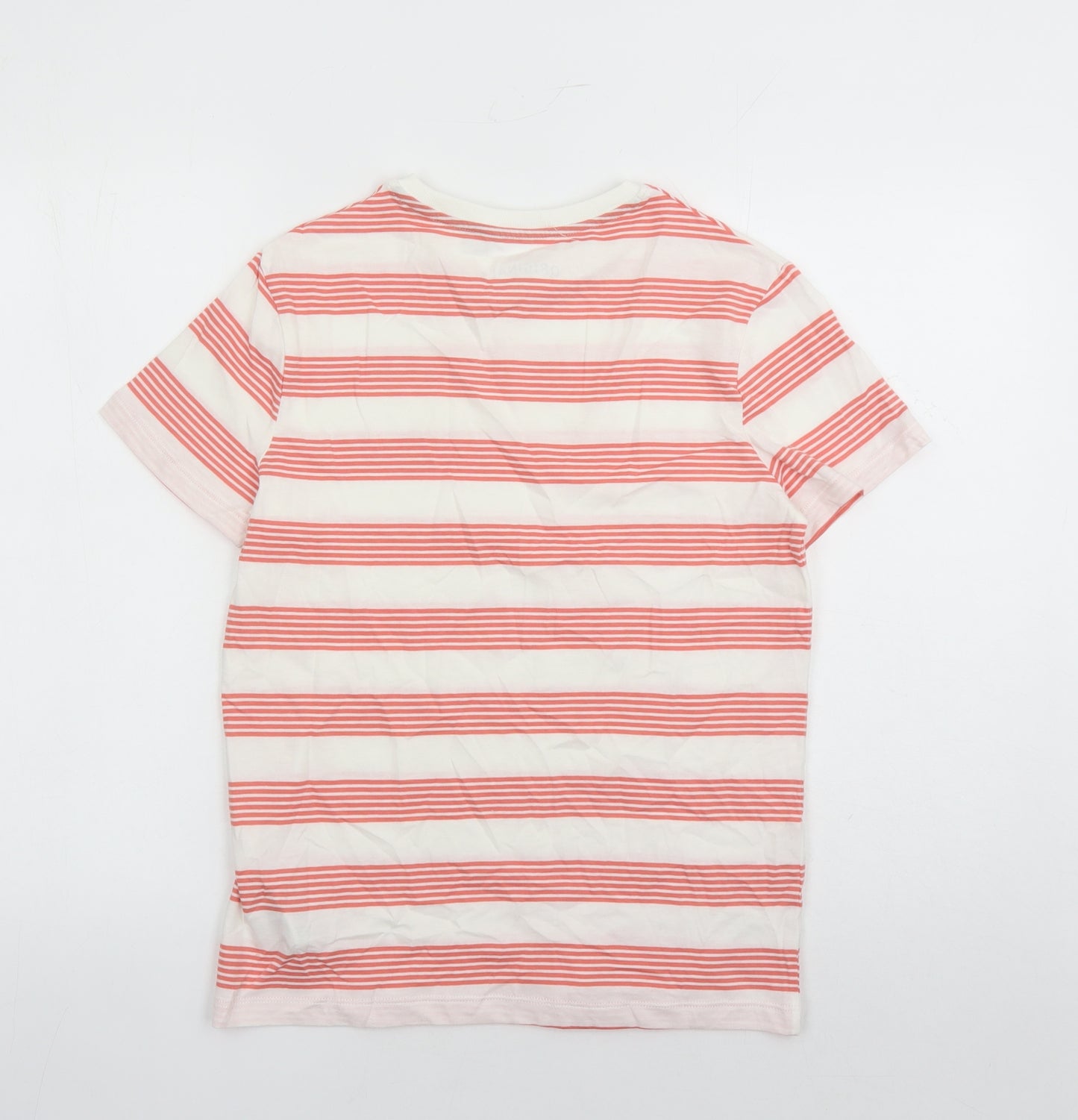 Marks and Spencer Boys White Striped Cotton Basic T-Shirt Size 12-13 Years Crew Neck Pullover